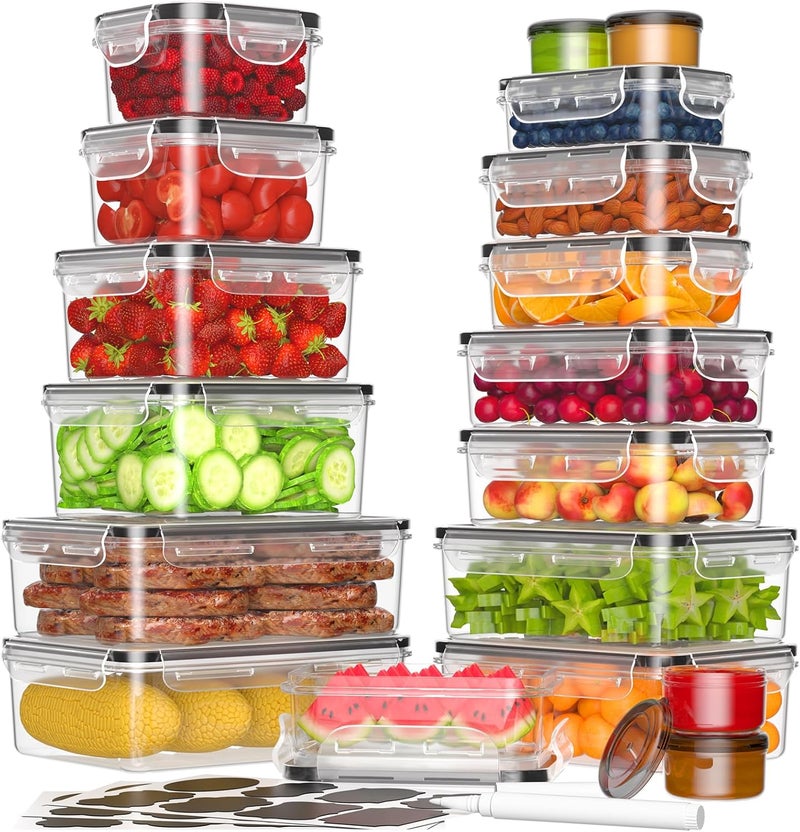 KEMETHY 36-Piece Food Storage Containers with Lids(18 Container & 18 Lid), Plastic Food Containers for Pantry & Kitchen Storage and Organization, BPA-Free, Leak Proof, Reusable with Labels & Pen - Image 1